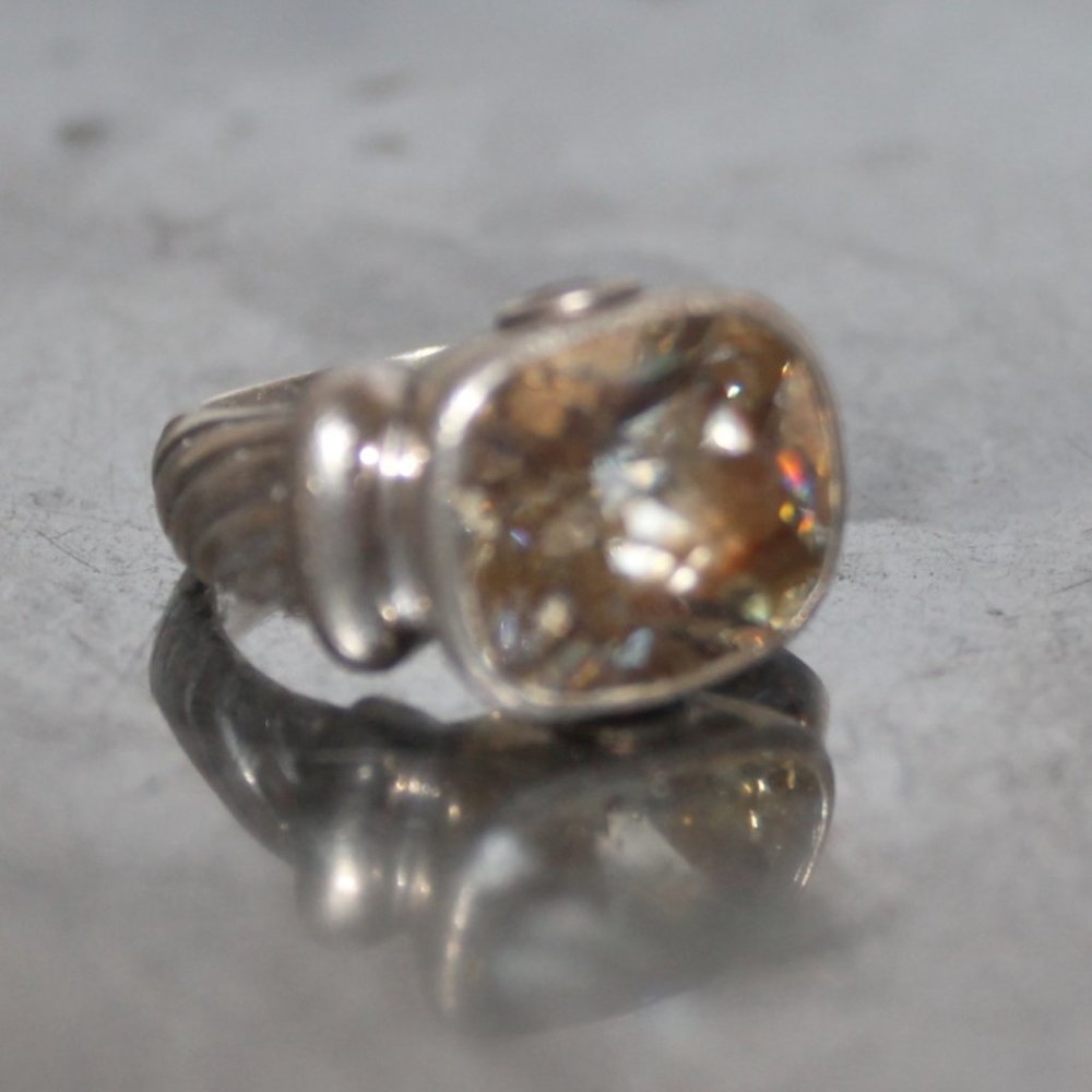 2 Tone 925 Sterling Silver Noblesse Cable Band Ring w Stones - Picture 5 of 15